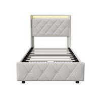 POLSTERBETT 90/200 cm Beige mit Schubladen und LED-Beleuchtung - Beige, Holz (90/200cm) - SHOPENTRA
