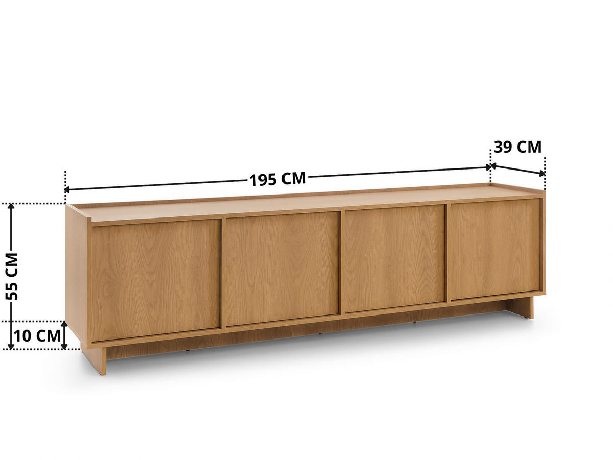 TV-LOWBOARD SUNA 195 cm (Karamell Eiche, Push to Open) - Eichefarben, Holz/Holzwerkstoff (195/55/39cm) - Ravio