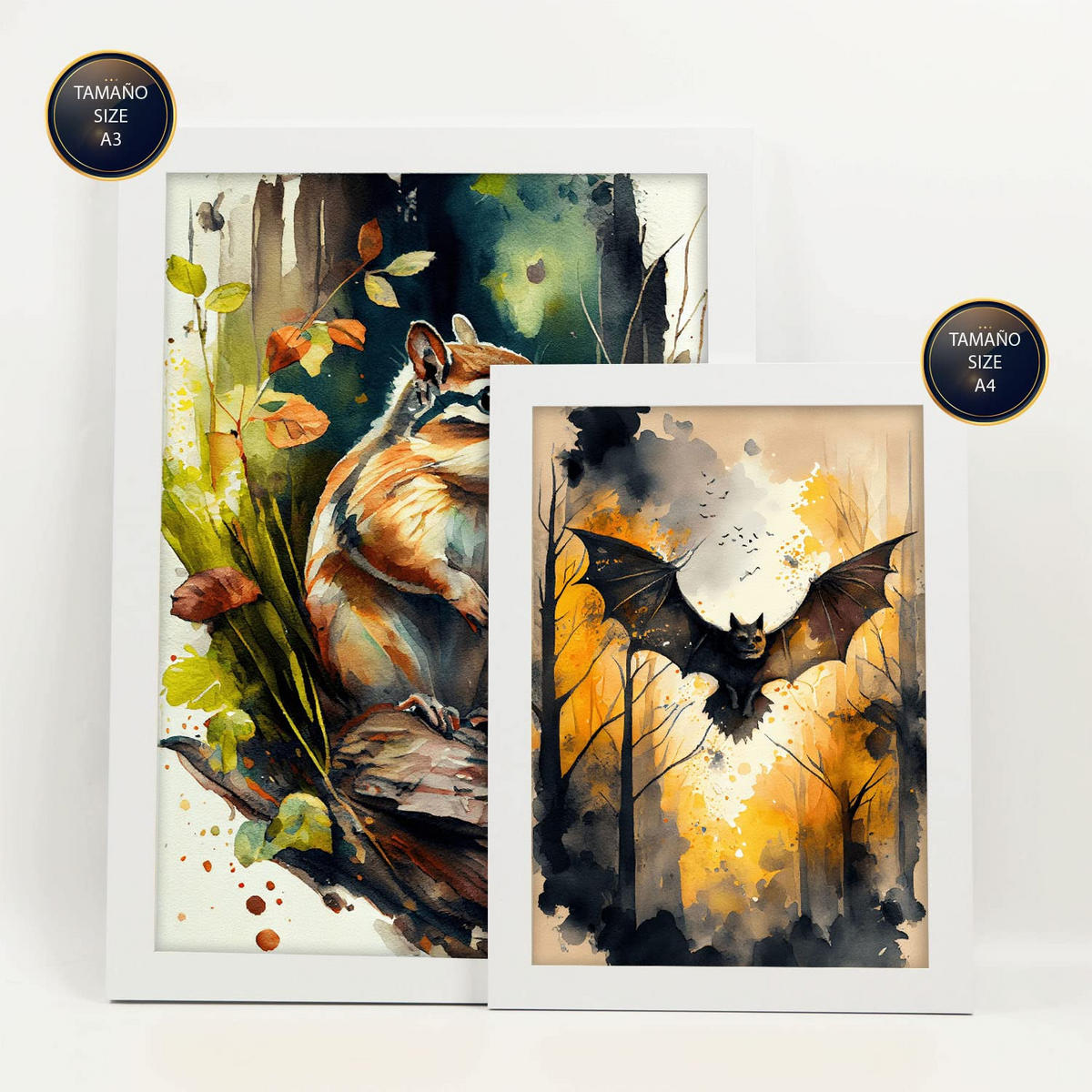 POSTER Set Mit 6 Lebensräume Illustrationen Von Tieren In Naturlandschaften, Realistischer Aquarellstil Innenarchitektur A3 & A4 Weißer Rahmen - Weiß, Papier (29/3cm) - Nacnic