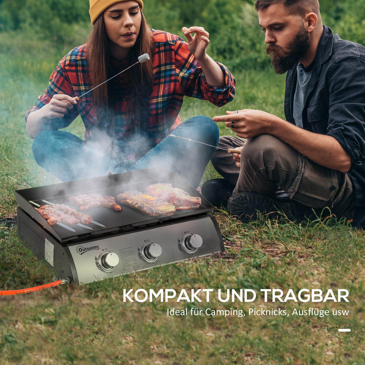 GASGRILL Edelstahl Metall Schwarz - Schwarz, Metall (48/21/63cm) - Outsunny