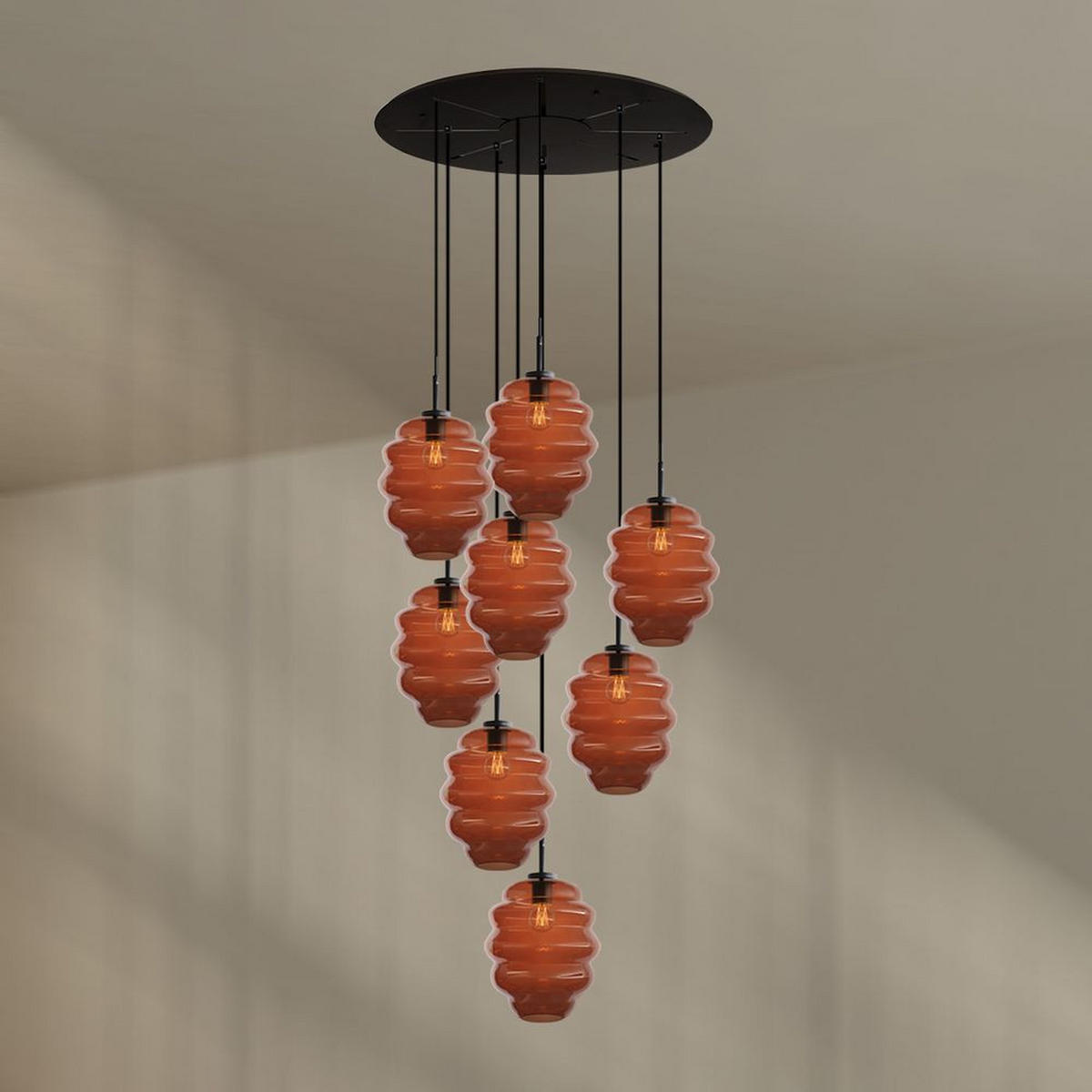 GALERIELEUCHTE Echos 8-flammig Braun Ø 25cm - Schwarz/Braun, Glas (25/25/28cm) - s.luce