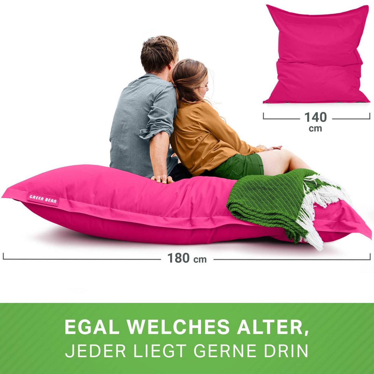 RIESEN-SITZSACK "Square" 140x180cm 380 L - Pink, Textil (140/25/180cm) - Green Bean