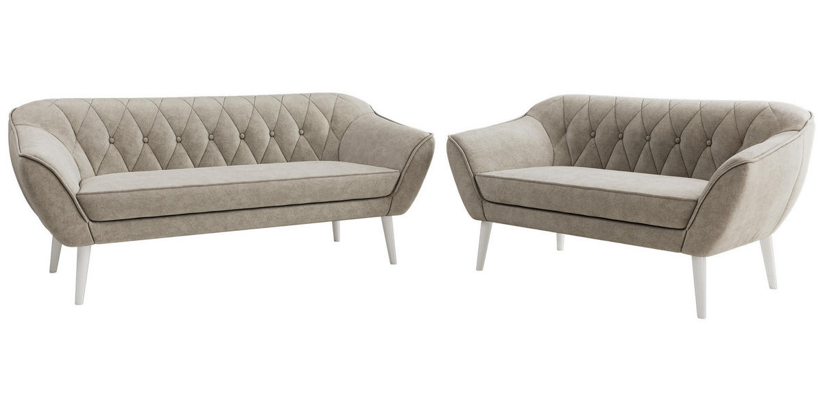 SEDACIA ZOSTAVA 3+2 PIRS - Sivobéžová Štruktúrovaná látka - Biele nohy - biela/sivobéžová, kompozitné drevo/textil (180/75/74cm) - MKS