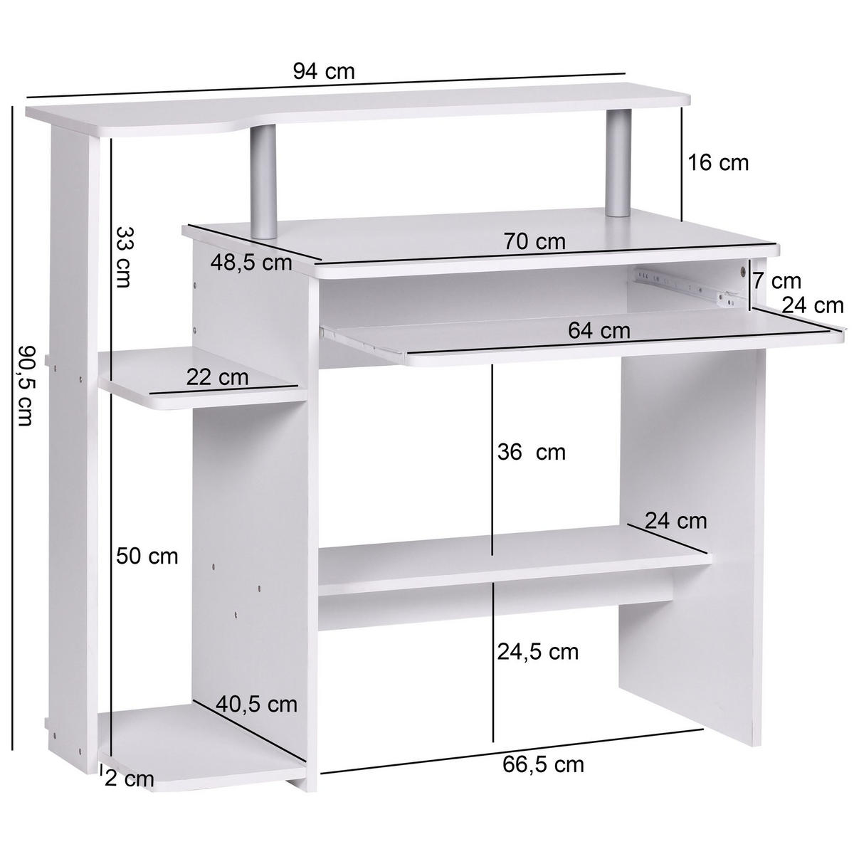 SCHREIBTISCH LUSHAN Computertisch Weiß - Weiß, Holz (94/48/90cm) - tinkaro