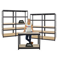 WERKBANK Slim Dino höhenverstellbar & 4x SCHWERLASTREGAL Slim Elephant M Set Fachlast bis zu 600 kg Schwarz - Schwarz, Metall (450/180/60cm) - PROREGAL