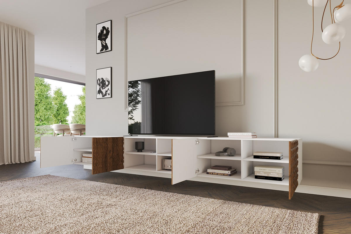 LOWBOARD VIRA-W 3x100x40x41 cm - Weiß / Katania - Eiche Wotan, Holzwerkstoff (300/40/41cm) - ALTDECOR