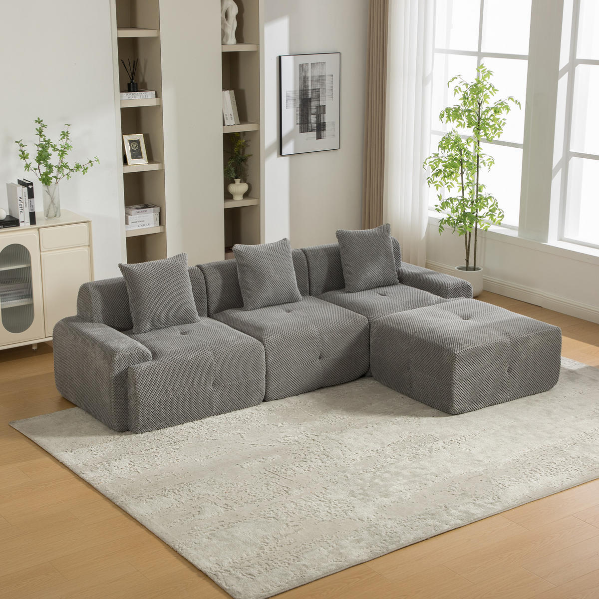 ECKSOFA Chenille Grau mit Kissen - Grau, Textil (266/176cm) - WISHDOR