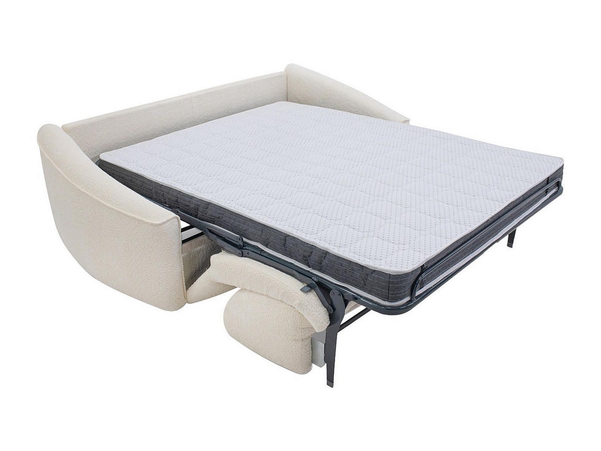 3-SITZER Schlafsofa Express aus weißem Bouclé-Stoff - Liegefläche 140 cm - Matratze 13 cm Memory-Schaum ASUFA - Weiß, Textil (208/80/100cm) - Vente-Unique