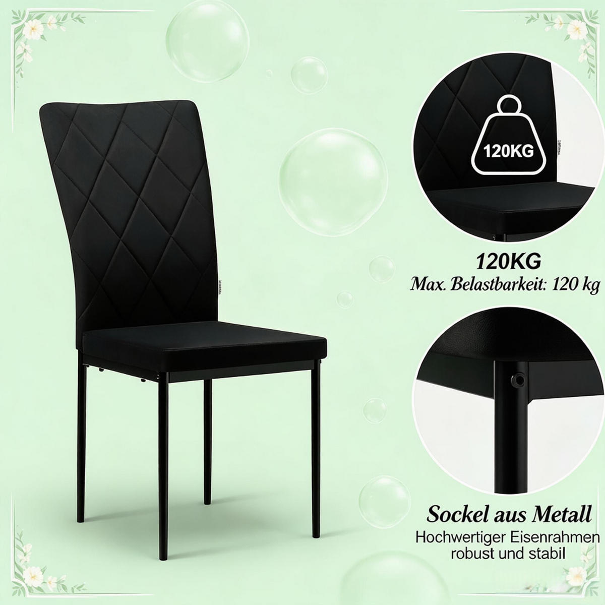 STUHL-SET DE-36119 4 Stück mit Samtbezug Grau - Schwarz, Metall (42.5/94.5/40cm) - ComfortXL