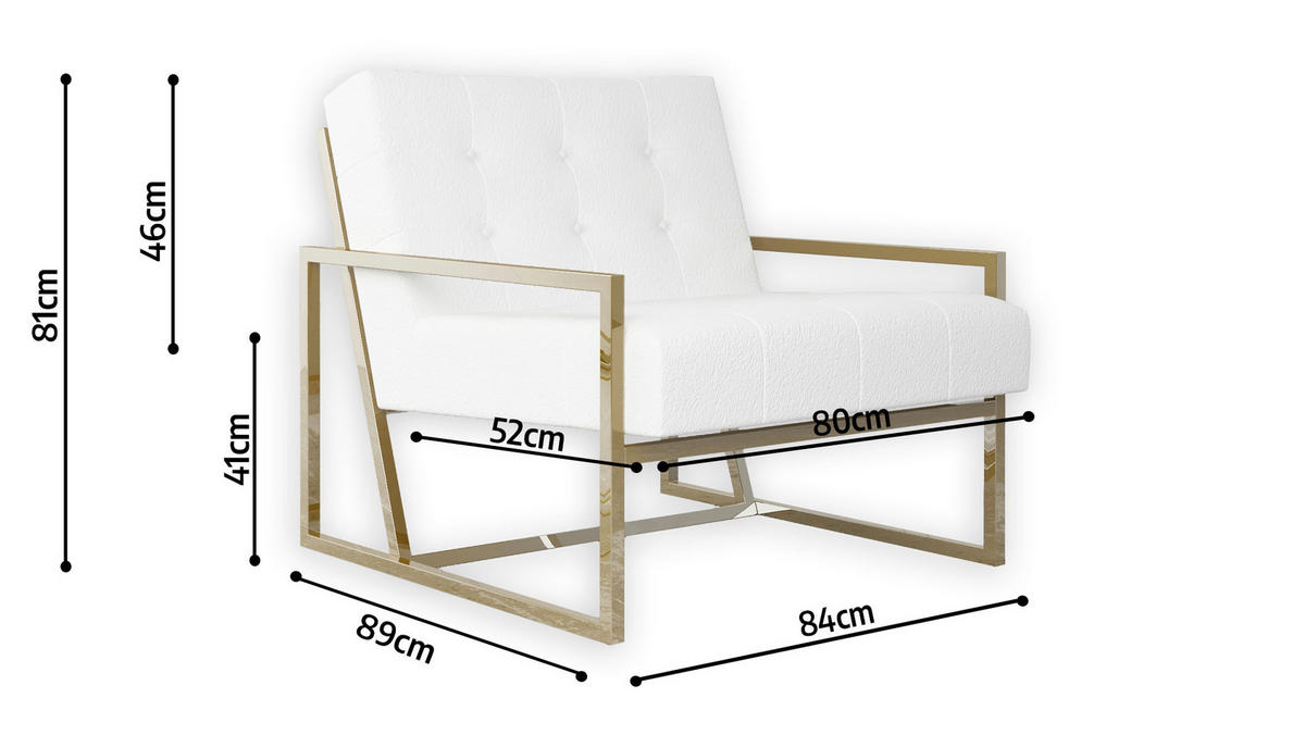 LOUNGESESSEL Duban Weiß Bouclé-Stoff - Goldfarben/Weiß, Holz/Textil (84/81/89cm) - S-Style Möbel