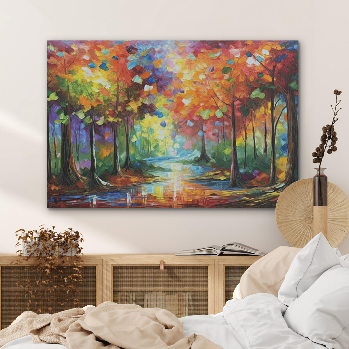 AKUSTIKBILD Landschaft - Wald - Farben - Natur Wandbild Wohnzimmer 100x70 cm - Multicolor, Textil (100/70/0.9cm) - MuchoWow