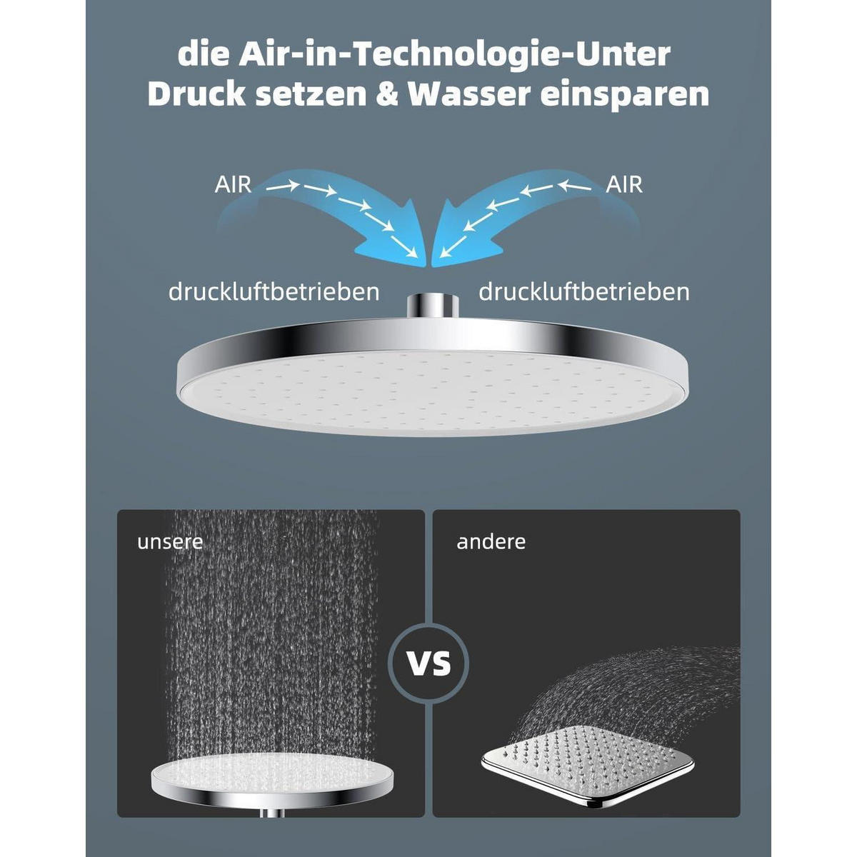 REGENDUSCHE 25 cm Chrom mit Selbstreinigungsfunktion - Silberfarben, Metall (25/12.7/25cm)