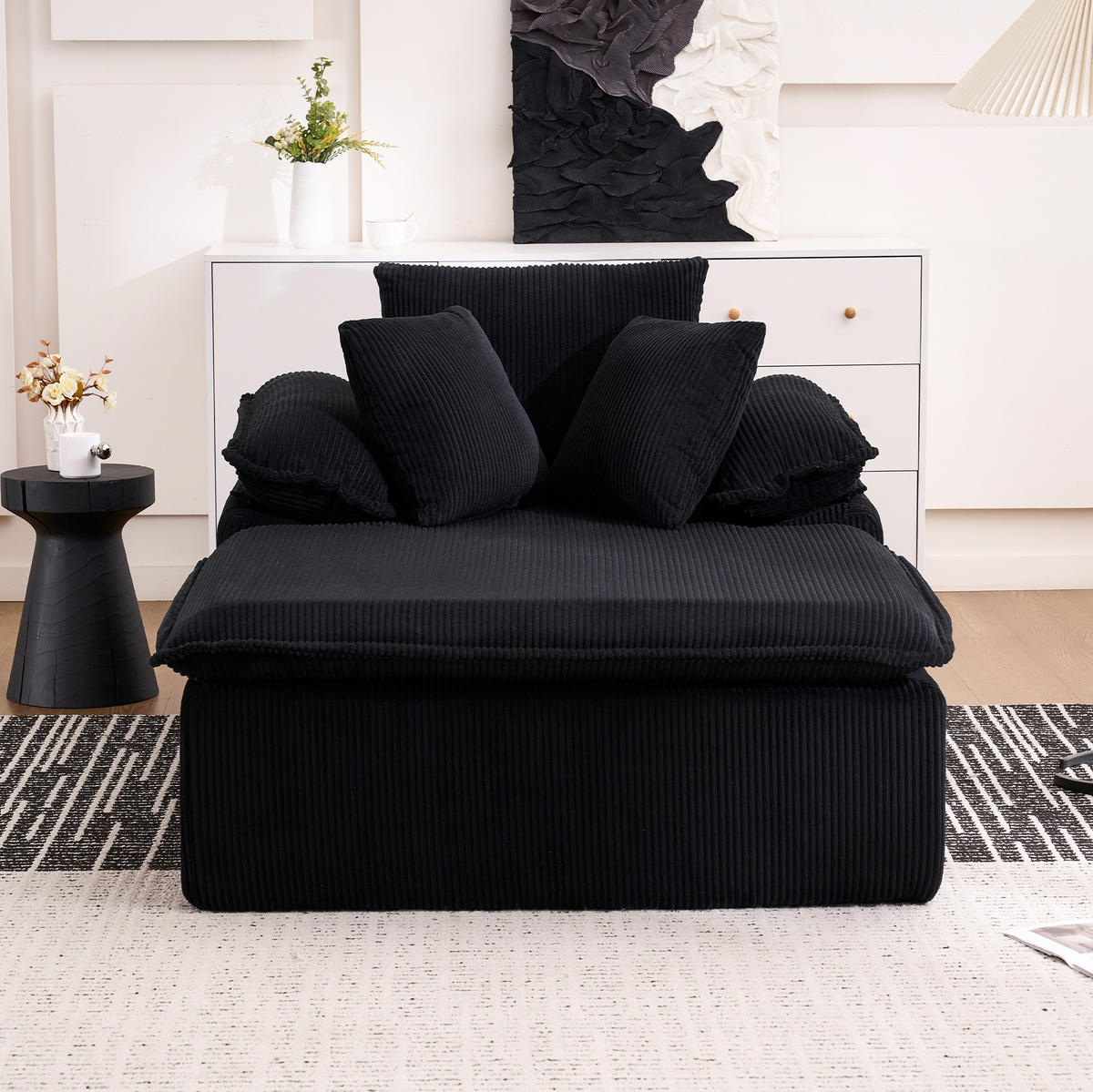 RELAXSOFA Cord ergonomisch mit breiten Armlehnen 177/122/92 cm Schwarz - Schwarz, Textil (122/92/177cm) - Redom