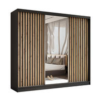 SCHWEBETÜRENSCHRANK Erika 240 cm mit Lamellen und Spiegel 3-türig, schwarz, Artisan, Lamelle schwarz - Schwarz, Kunststoff (240/216/51cm) - Margaret Hadas24