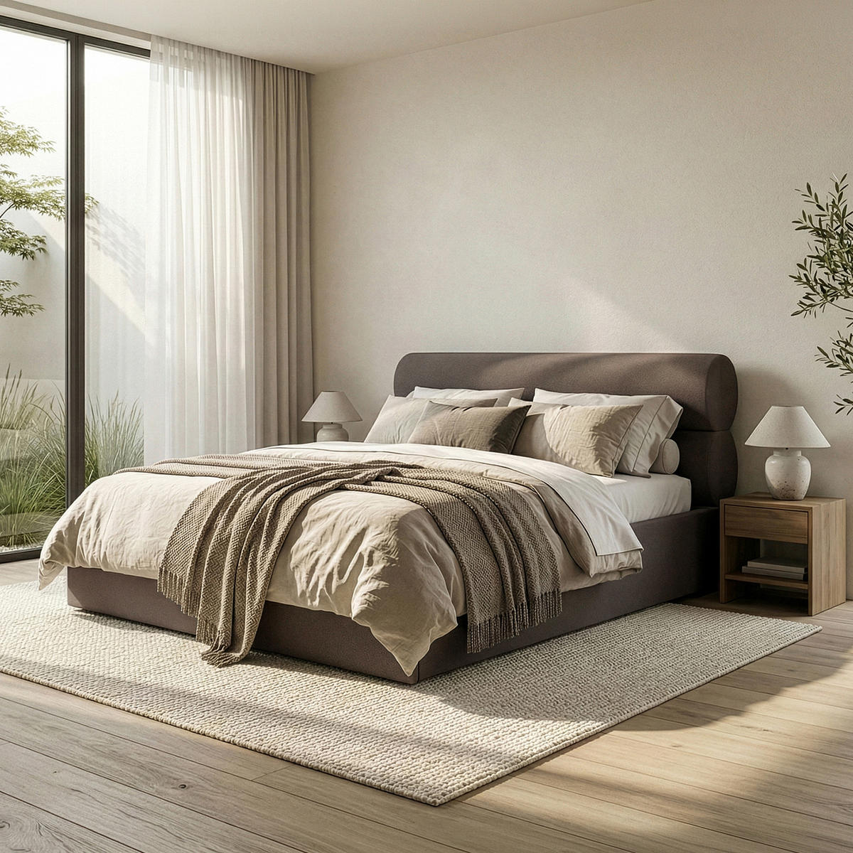 POLSTERBETT LUNEO - Schwarz/Braun, Holz/Holzwerkstoff (162/204cm) - KONSIMO®