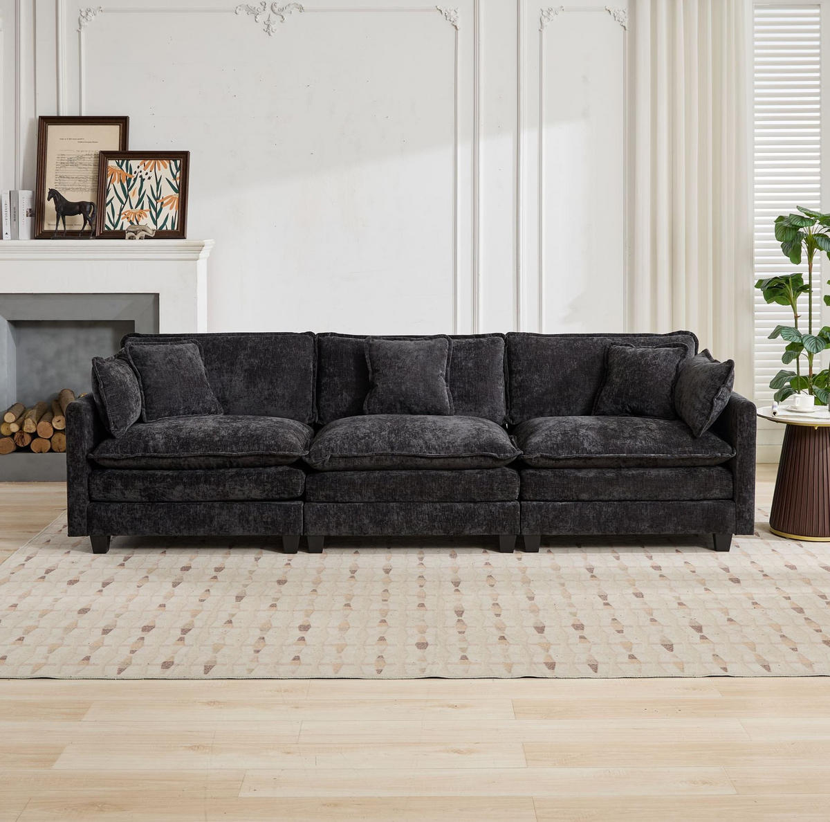 3-SITZER-SOFA aus Chenille in Schwarz mit modularem Design - Schwarz, Textil (75/84/289cm) - Modfu