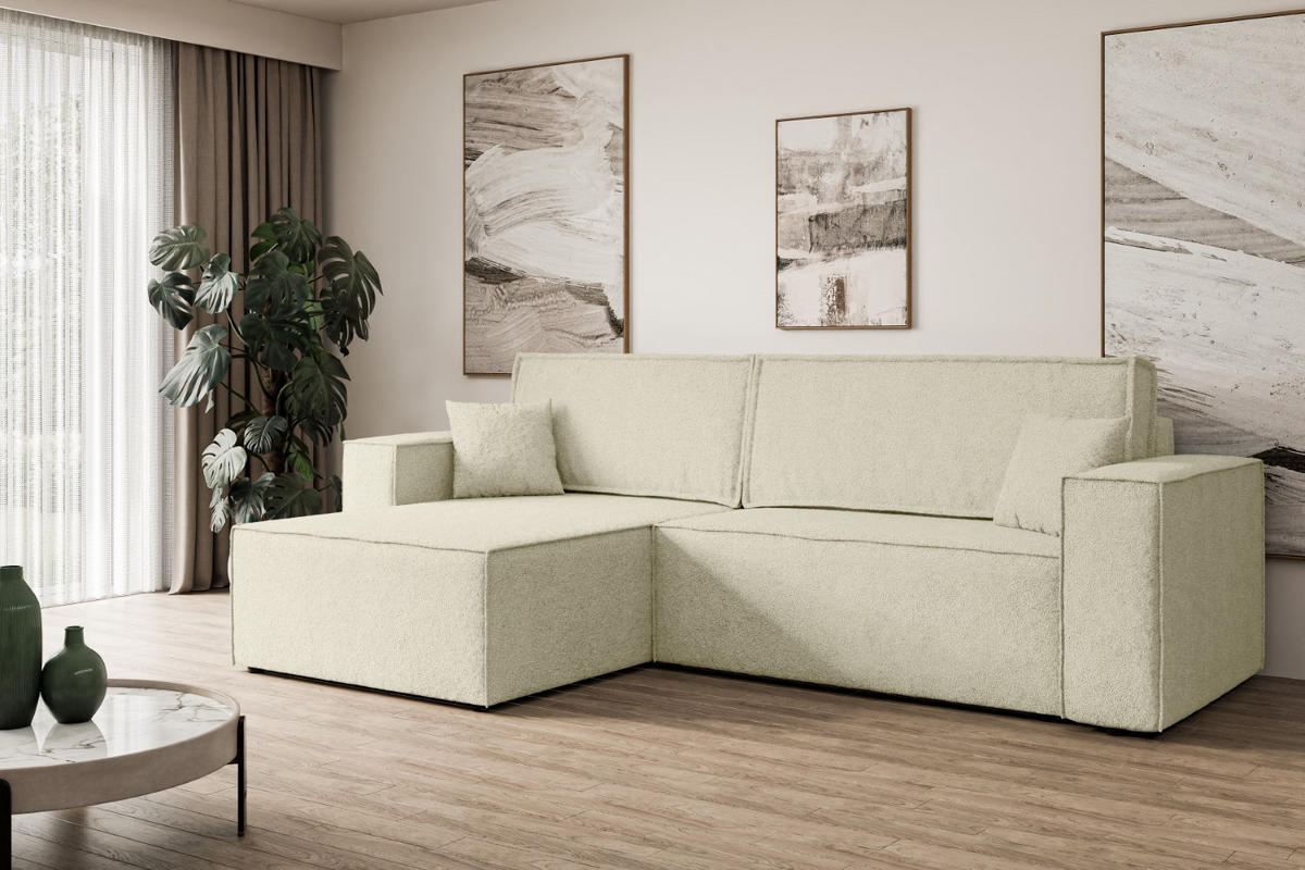 ECKSOFA mit Schlaffunktion und Bettkasten CELTIC-XL - 277x143x83 cm Beige Bouclé - Beige/Schwarz, Holzwerkstoff/Kunststoff (277/143cm) - ALTDECOR