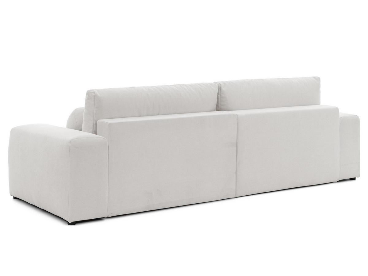 ECKSOFA Puffy mit Schlaffunktion und Bettkasten - besonders weich und puffig aus Creme Webstoff - Ottomane rechts - Creme/Schwarz, Holz/Kunststoff (266/138cm) - S-Style Möbel