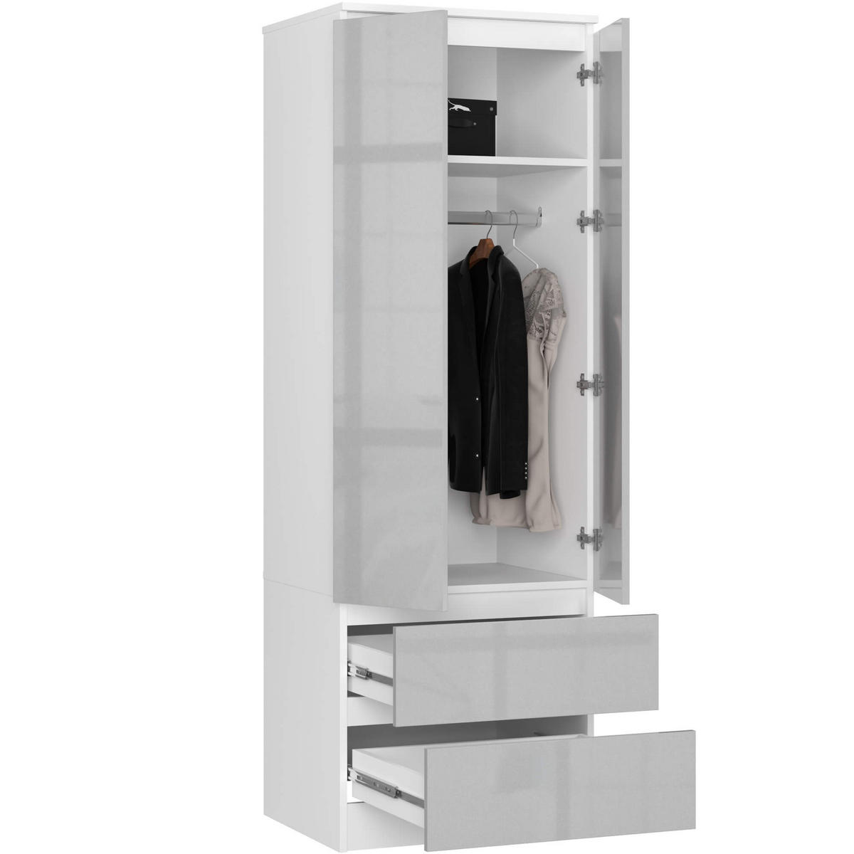 KLEIDERSCHRANK Weiß, hellgrau glanz 60x51x180 cm - Hellgrau/Weiß, Holzwerkstoff (60/180/51cm) - Akord