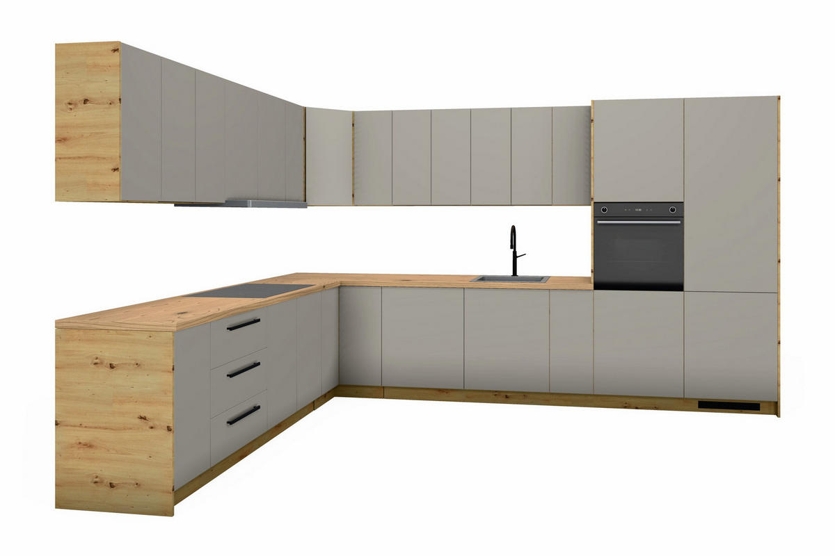 L-KÜCHE Nexa Beige & Artisan-Eiche – 360 × 260 cm – KÜ-LAN-001 - Beige, Holzwerkstoff (360/212/260cm) - ROYAL24_MARKT