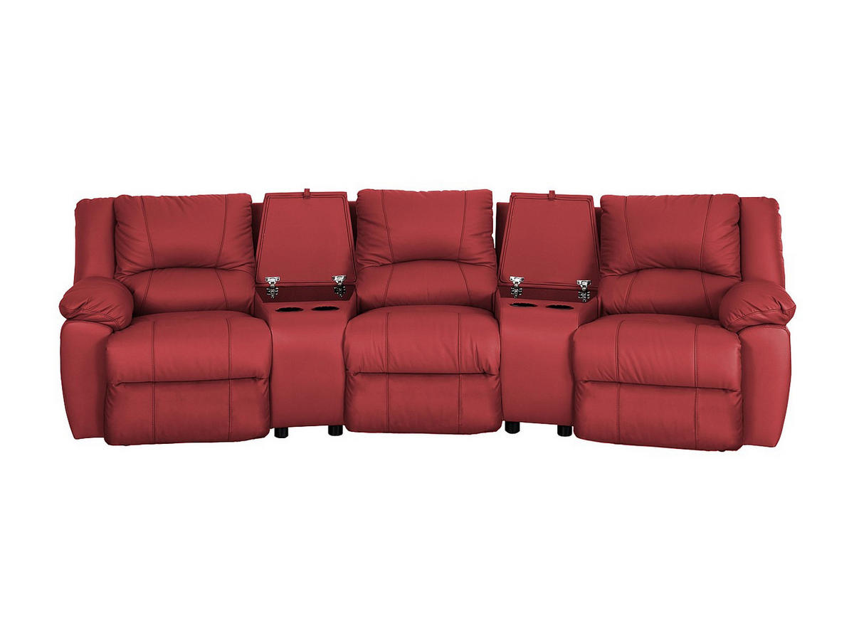 SOFAGARNITUR mit Relaxfunktion - -Sitzer - Leder - Rot - - Rot, Leder (308/97/99cm) - Vente-Unique