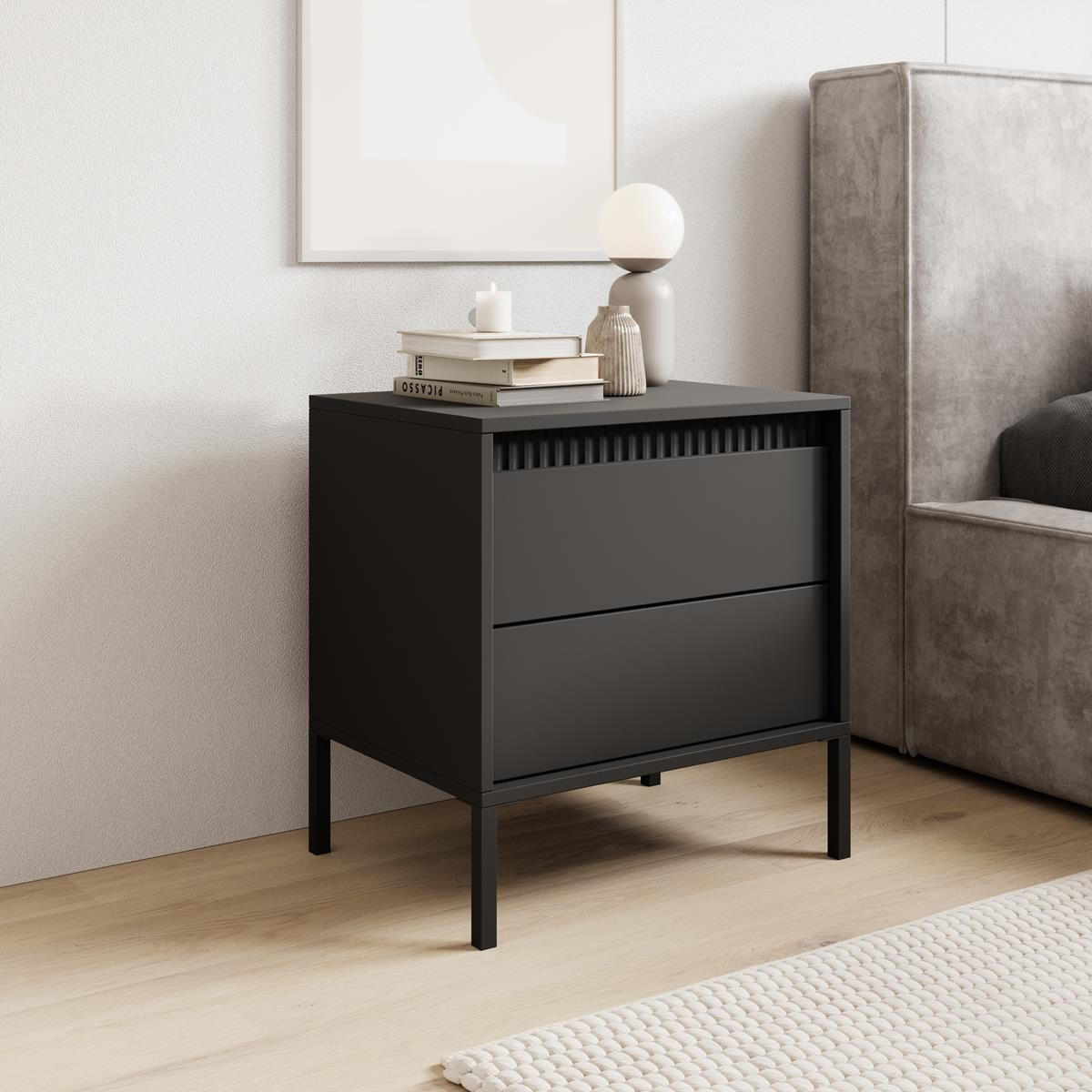 NACHTTISCH Senso Schwarz, mit Schubladen - Schwarz, Holzwerkstoff/Metall (54/56/40cm) - Bettso