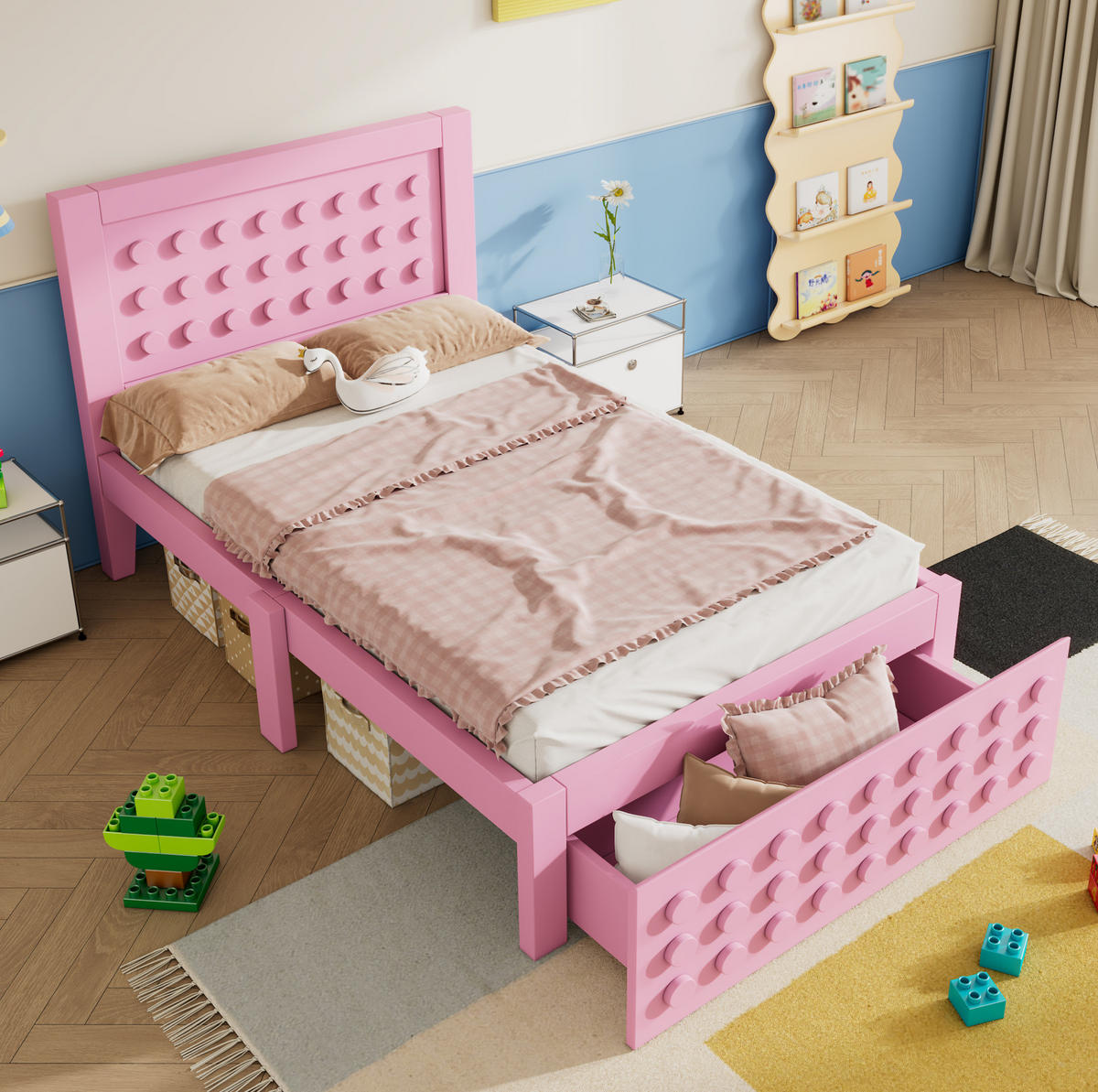 KINDERBETT 90/190 cm aus Holz mit Schublade, Lattenrost und Stauraum, Rosa - Rosa, Holzwerkstoff (90/190cm) - Redom