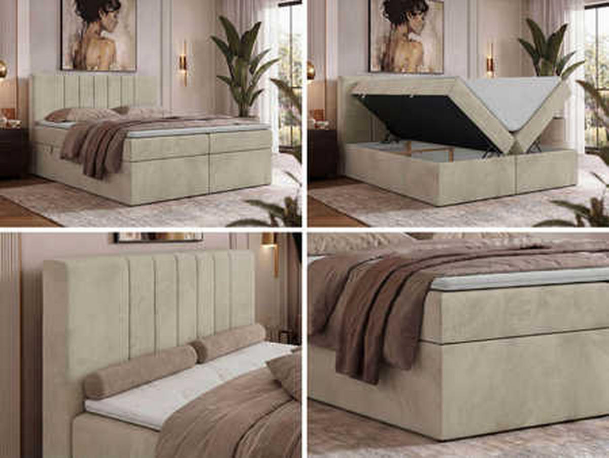 POSTEL BOXSPRING INERO 200/200 - Béžová Samet - Topper Visco - H3 - černá/béžová, textil/plast (200/200cm) - MKS