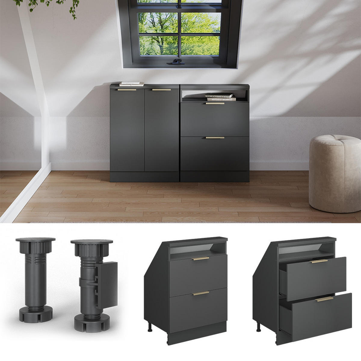 ŠIKMÁ SKŘÍŇ Rion Antracitově zlatý - antracitová, kompozitní dřevo (60/81.6/46cm) - Vicco