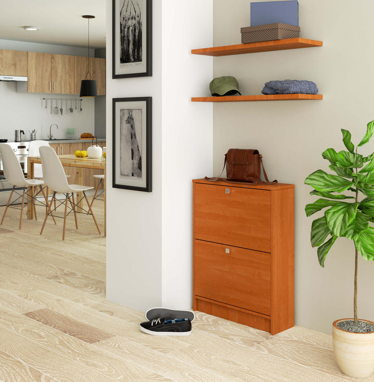 SCHUHSCHRANK Erlefarben 60x20x80 cm - Silberfarben/Erlefarben, Holzwerkstoff/Metall (60/80/20cm) - Akord