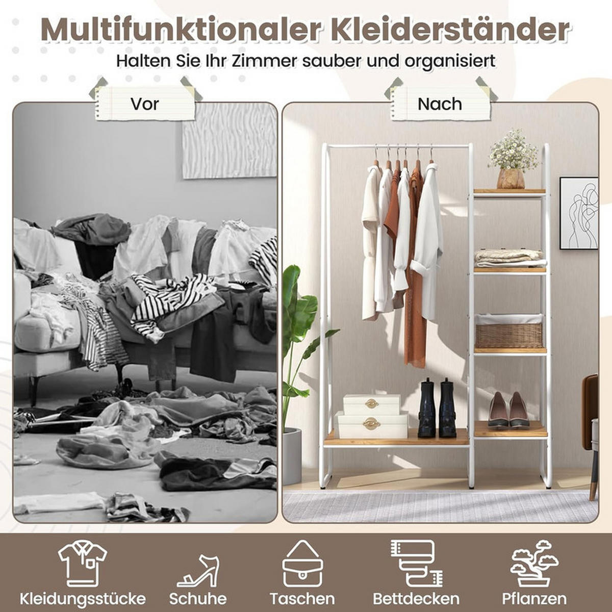 KLEIDERSTÄNDER aus Metall natur - Naturfarben, Metall (99.5/151/40cm) - COSTWAY