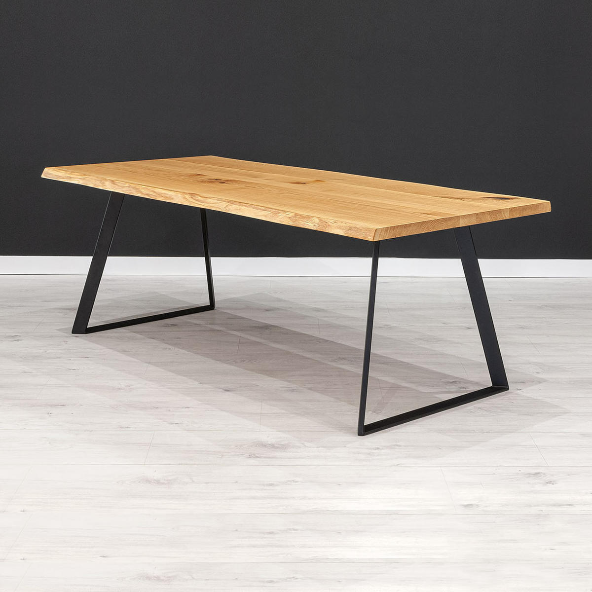 ESSTISCH Delta aus massivem Eichenholz 220x100 cm - Eichefarben/Schwarz, Holz/Metall (220/100/75cm) - Danzz