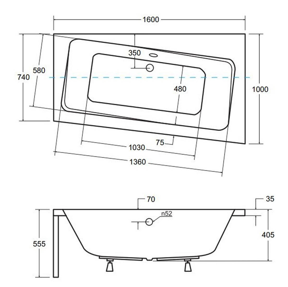 BADEWANNE Eckwanne INFINITY 160/100 Rechts mit Schürze Ablauf Füße - Weiß, Kunststoff (100/55.5/160cm) - bad land