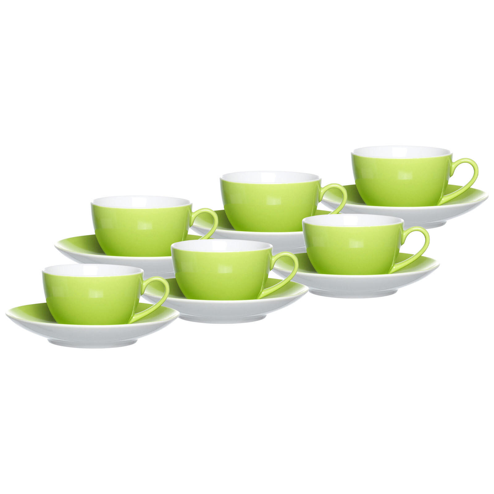 KAFFEETASSEN MIT UNTERTASSEN Doppio Grün 200 ml 6er Set - Grün, Keramik (16/8/16cm) - Ritzenhoff Breker