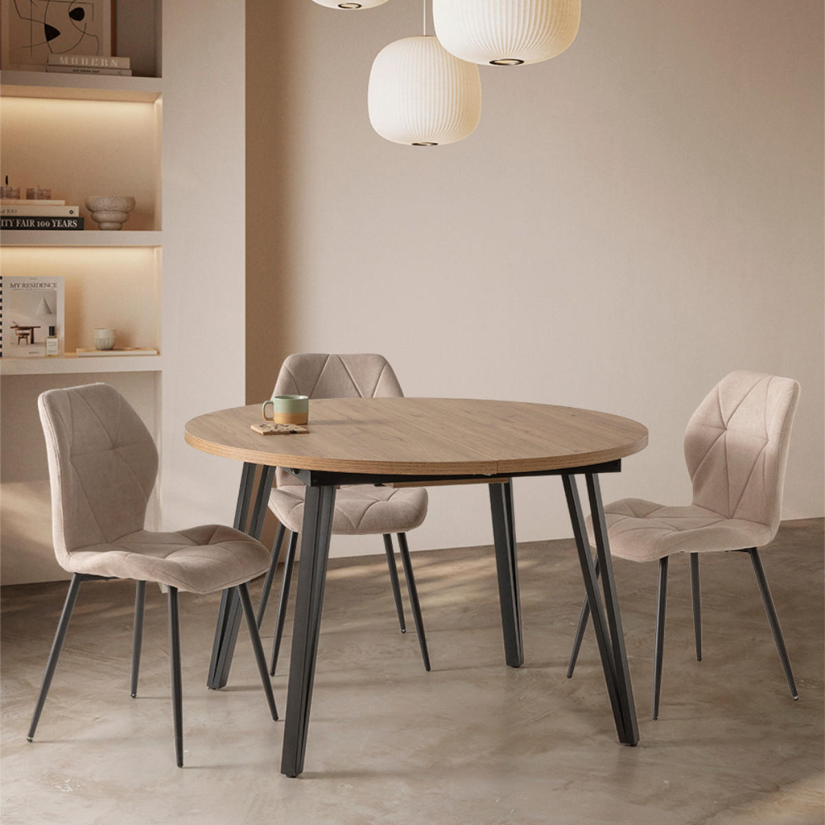 TISCH von 120 bis 150 cm mit schwarzen metallbeinen cleo 120/120/77 cm - Braun, Keramik (120/120/77cm) - Calicosy