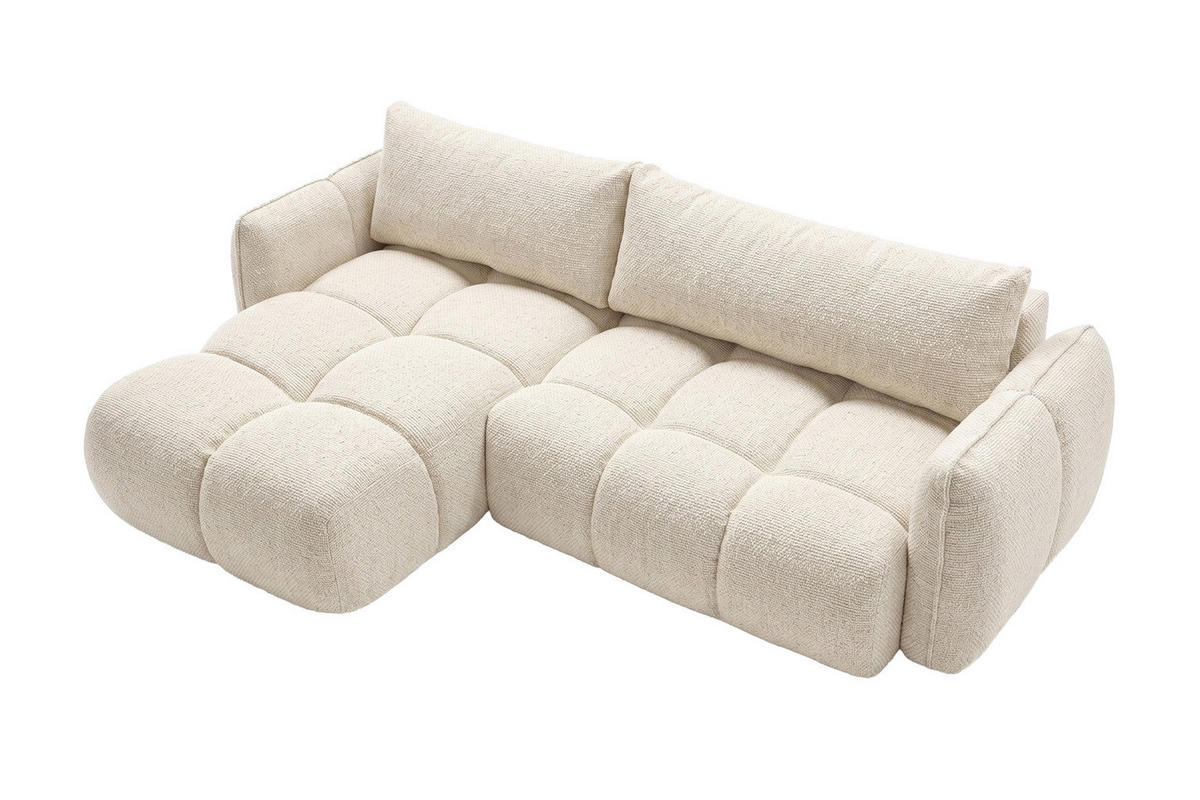 ROHOVÁ SEDAČKA ve tvaru L s funkcí spaní, žinylková tkanina Puente, Ecru, Levá strana, BELVEDER L - ecru, dřevo (250/168cm) - Kaiser Möbel