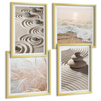 BILDER SET 4er Set - 50x50 cm & 40x60 cm Goldrahmen - Wellen, Sand, Wasser, Steine, Strand - Goldfarben, Kunststoff (50/50cm) - TULUP