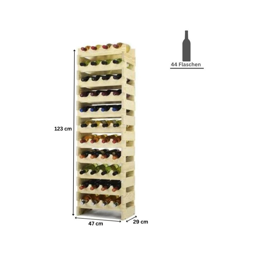 WEINREGAL Vinoteca Flex 123x47x29 cm 44 Flaschen Massives Kiefernholz Braun Geölt - Braun, Holz (47/123/29cm) - PROREGAL