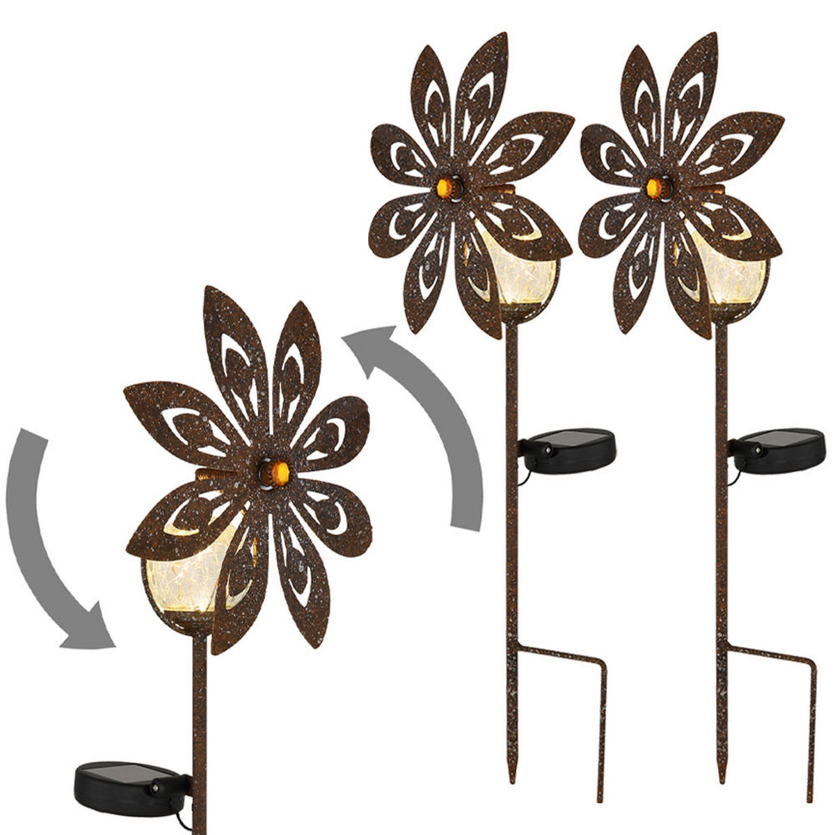 LED AUSSENLEUCHTE Metall Rostoptik Braun 2er Set - Braun, Glas (20/9/50cm) - Globo Lighting