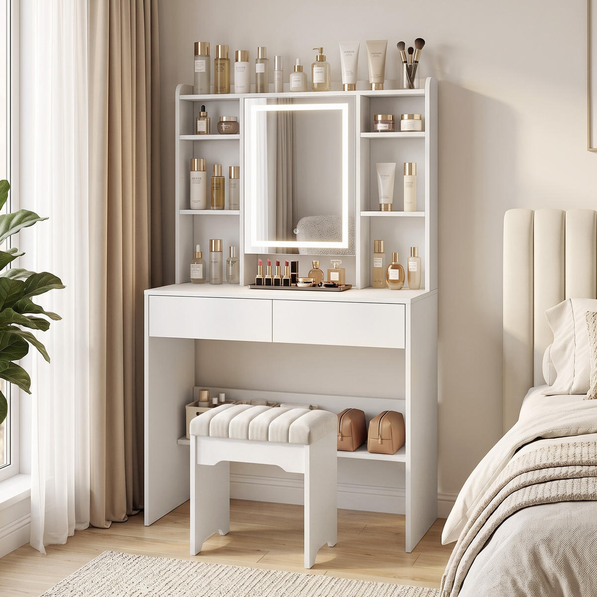 TOALETNÍ stolek MDF bílý - bílá, kompozitní dřevo (40/144.7/90cm) - HOMCOM