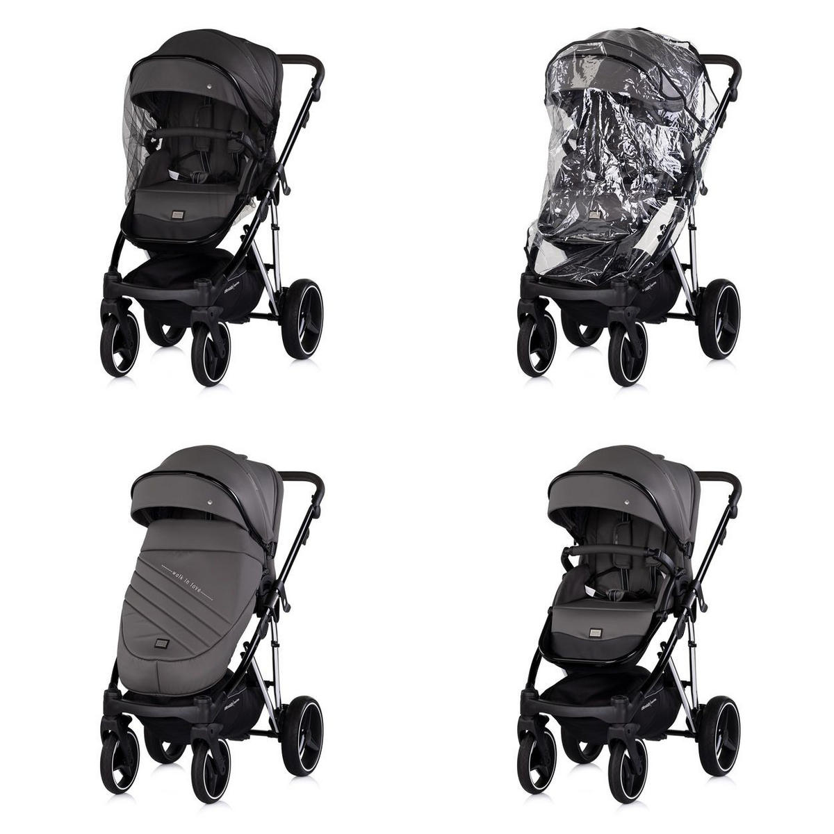 KOMBIKINDERWAGEN 3in1 Imperium grau Babyschale Babywanne Tasche Korb Gurt - Grau, Metall (98/59/110cm) - Chipolino