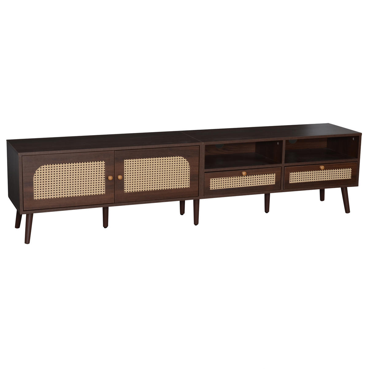 TV-ELEMENT mit 2 Rattantüren und 2 Schubladen 200 cm Braun - Braun, Holzwerkstoff (37/49.5/200cm) - Beauniv