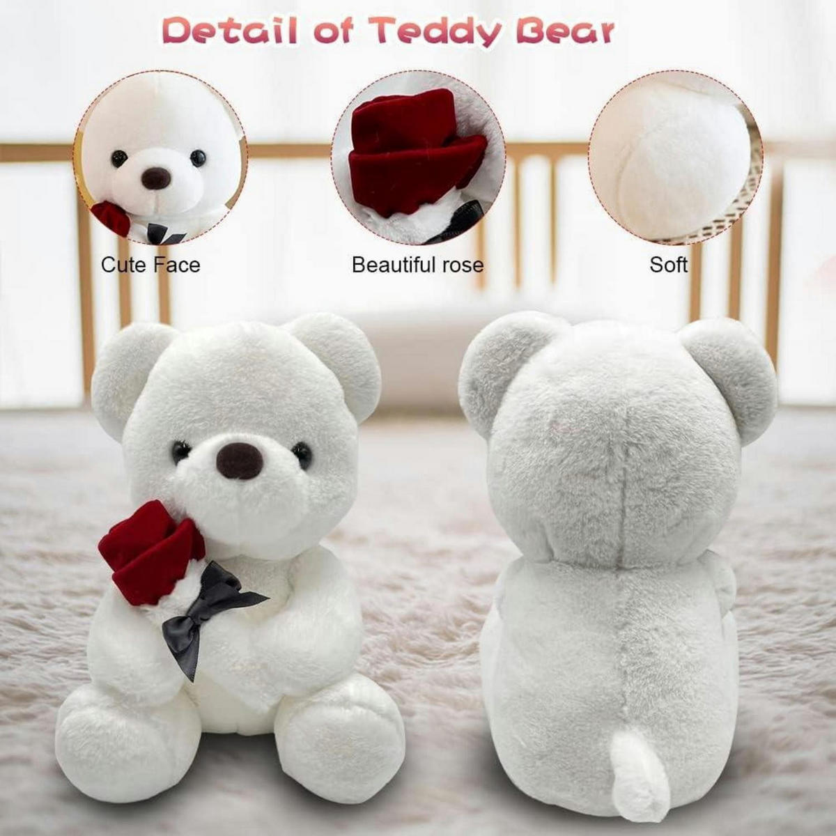 PLÜSCH-BÄR mit Rose 23 cm - Weiß, Textil (5/10cm)