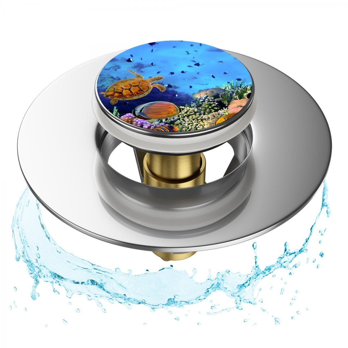 WASCHBECKENSTÖPSEL Pop-Up Ocean - Blau, Metall (6/4/5cm) - Sanilo