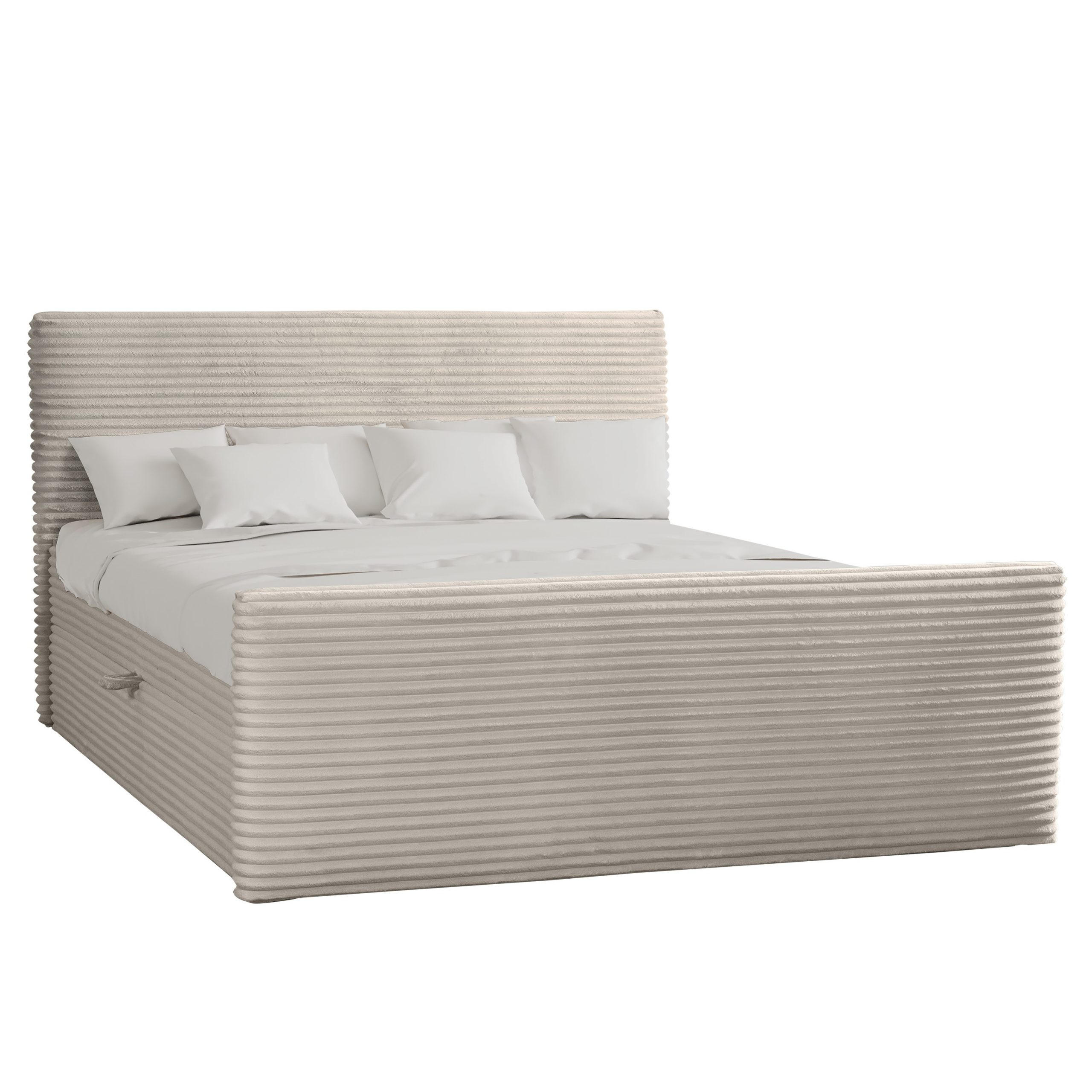 BOXBETT Mit Bettkasten Und Topper TRENTO Stoff Plüsch Cord 160x200 cm Ecru H3-Bonell - Ecru, Holz/Textil (160/200cm) - Kaiser Möbel