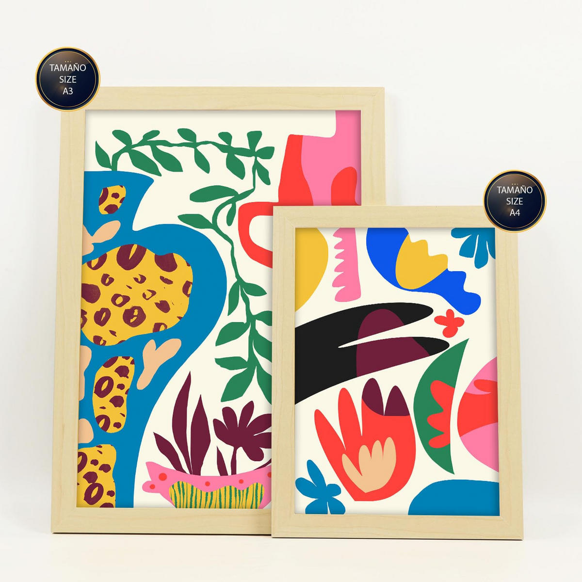 POSTER Set Mit 6 Erlöser Feen In Blume Zusammenfassung Ästhetische Dekorative Gemälde Für Ihr Wohnzimmer Zuhause A3 & A4 Rahmen Aus Hellem Holz - Beige, Papier (29/3cm) - Nacnic