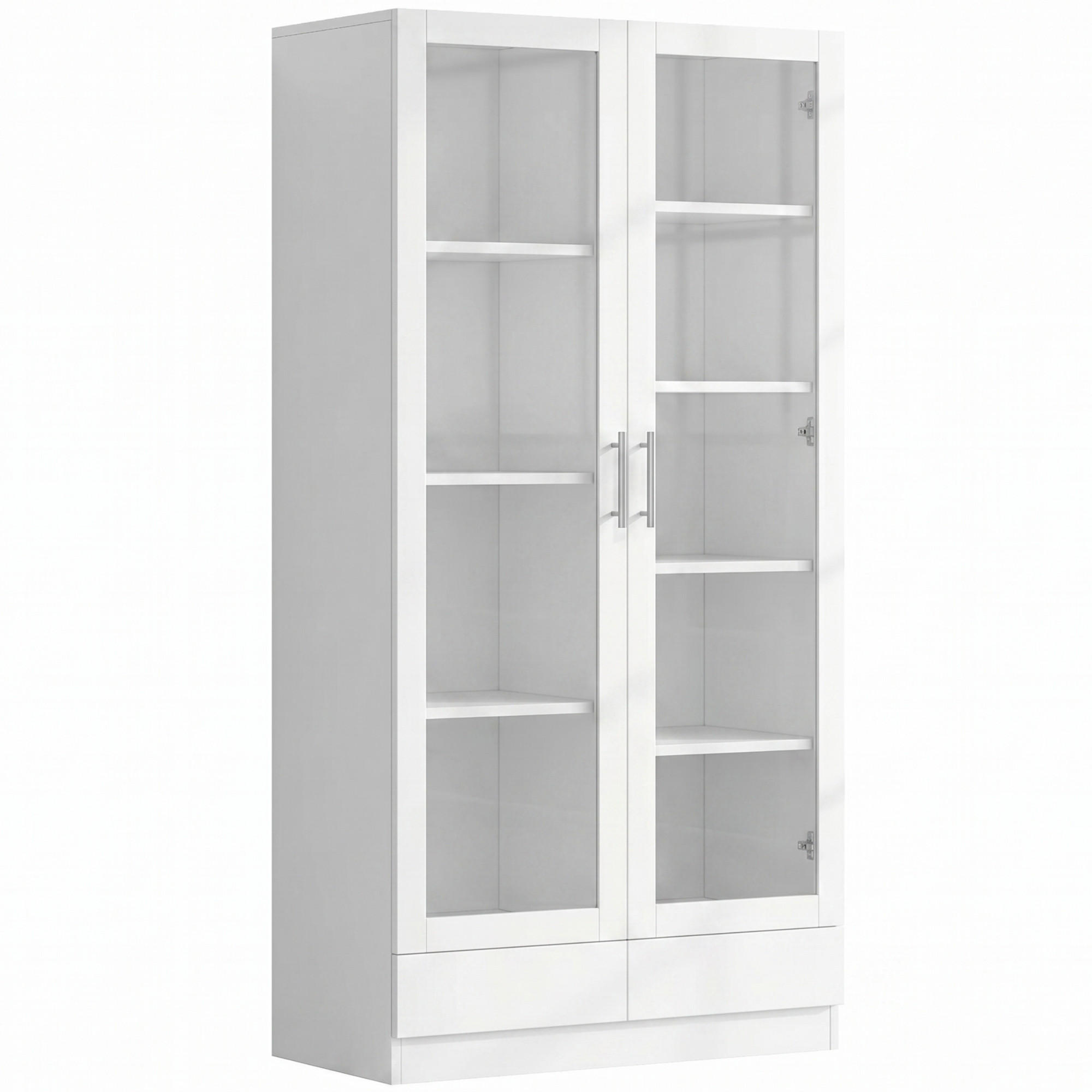GLASTÜRSCHRANK Weiß mit zwei Schubladen 80×40×160 cm aus MDF & Glas - Weiß, Holzwerkstoff (80/160/40cm) - Luhomfu