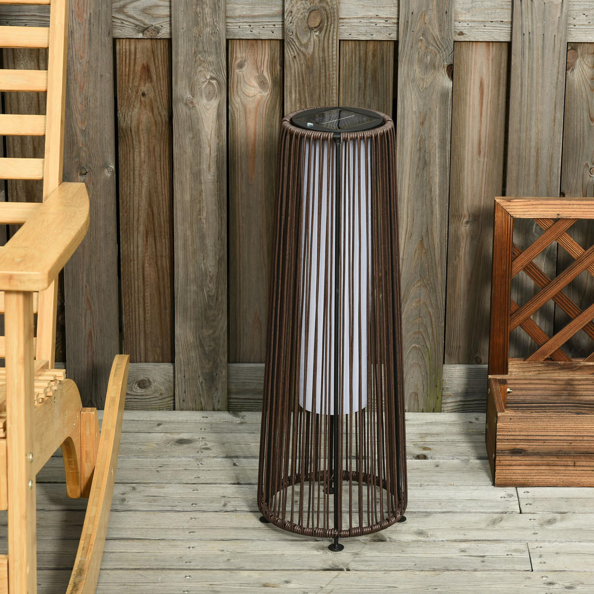SOLARLAMPE, Rattan Solarleuchte Spritzwassergeschützt LED Gartenleuchte - Braun, Kunststoff (21.5/21.5/61cm) - Outsunny