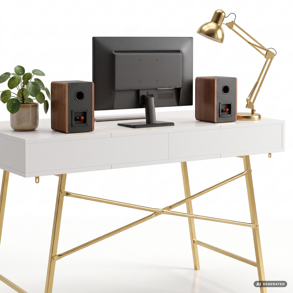 SCHREIBTISCH ARDEN 120 cm Weiß - Goldfarben/Weiß, Holzwerkstoff (120/50/80.5cm) - Akord
