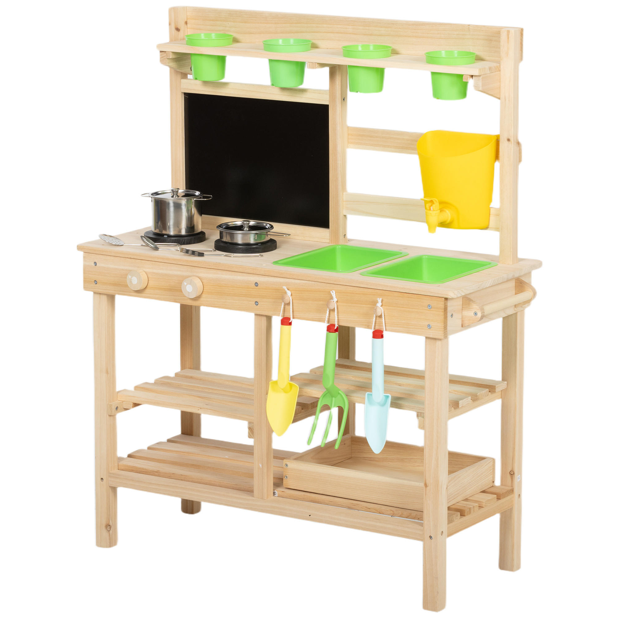 OUTDOOR-KINDER-MATSCHKÜCHE Tannenholz Kunststoff Naturholz - Naturfarben, Holz (32/77cm) - AIYAPLAY